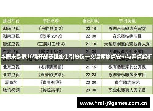 本周末欧冠16强开战赛程密集引热议一文读懂焦点安排与看点解析 本周末欧冠16强开战赛程密集引热议一文读懂焦点安排与看点解析